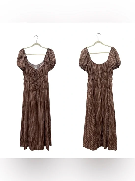NEW Reformation Rhett Midi Dress in brown check - Picture 8 of 10
